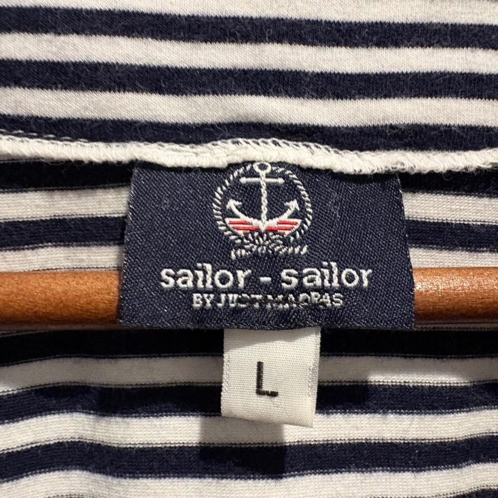 Sailor Sailor Dress By Just Madras Navy White Striped Ruffle Neck Sleeveless - Picture 2 of 11